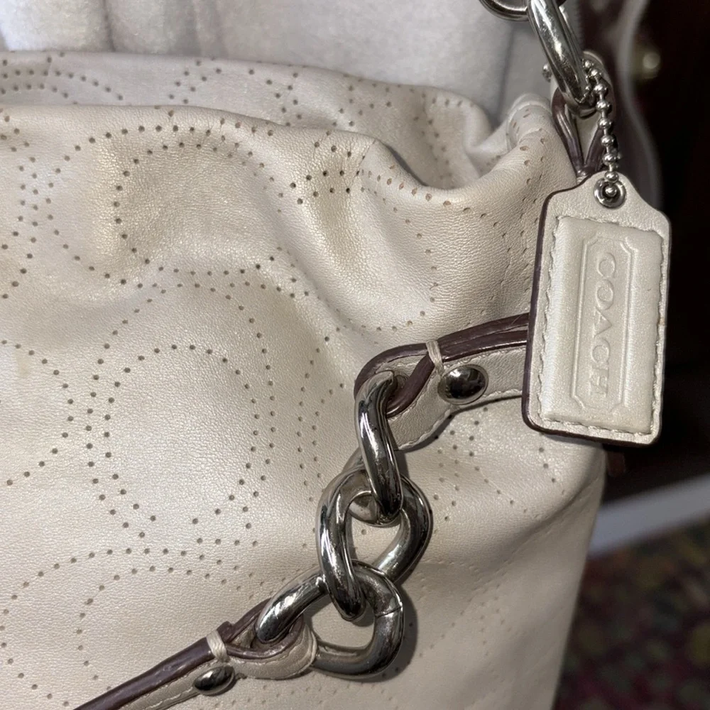 Coach   Brooke perforated, monogram leather convertible satchel shoulder bag EUC